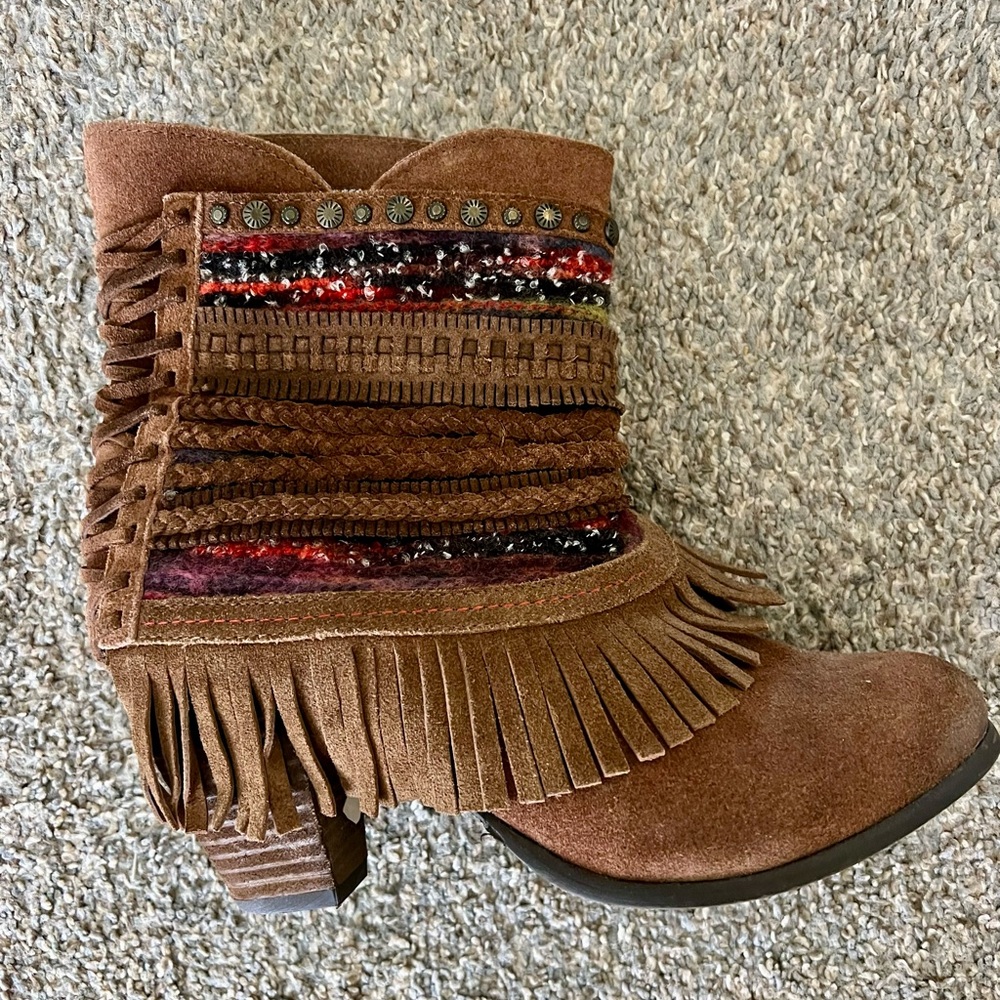 Naughty Monkey Ankle Boots Brown and Red Fringe